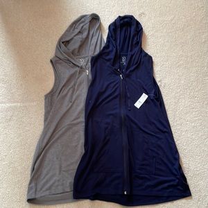 NWT NY&Co Medium sleeveless zip hoodies in navy and gray.